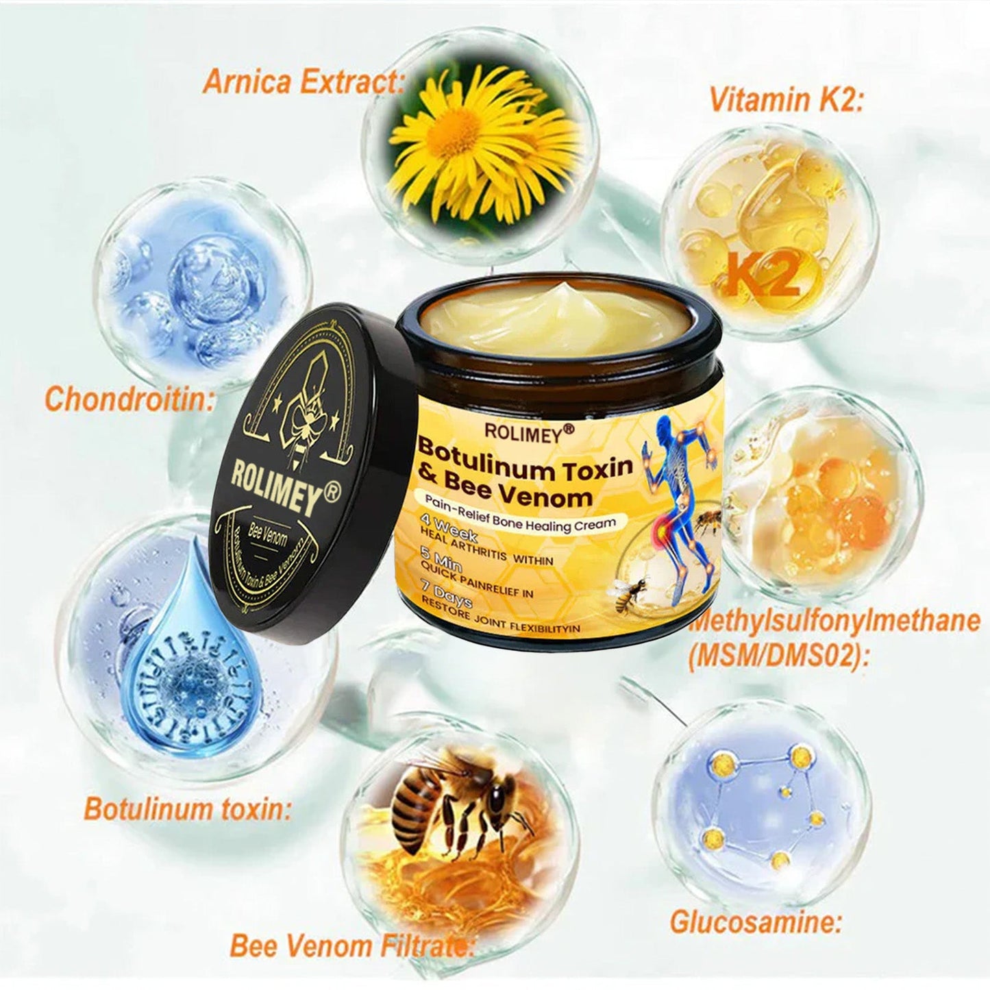🥰𝑶𝒇𝒇𝒊𝒄𝒊𝒂𝒍 𝑺𝒕𝒐𝒓𝒆 | Rolimey® Bee Venom Pain Relief Bone Healing Cream 👨⚕️(Reduction of joint swelling, pain, stiffness, redness, heat, muscle soreness and joint fatigue)