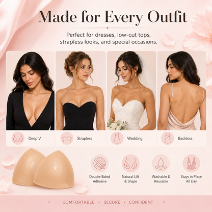 Invisible Lift - Patented Sticky Fashion Bra Inserts Prevents Nipple Slips No Sewing Required Low Cut Tops Womenswear