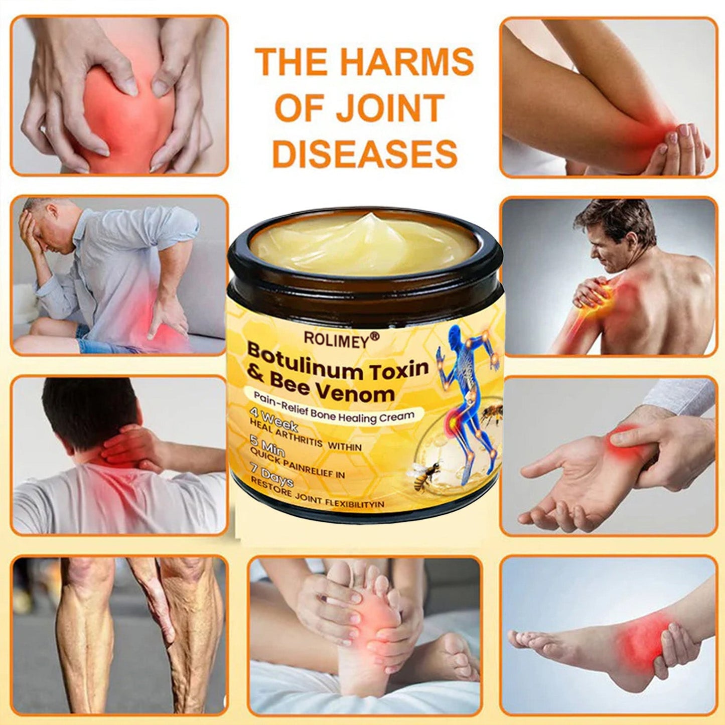 🥰𝑶𝒇𝒇𝒊𝒄𝒊𝒂𝒍 𝑺𝒕𝒐𝒓𝒆  | Rolimey® Bee Venom Pain Relief Bone Healing Cream 👨‍⚕️(Reduction of joint swelling, pain, stiffness, redness, heat, muscle soreness and joint fatigue)