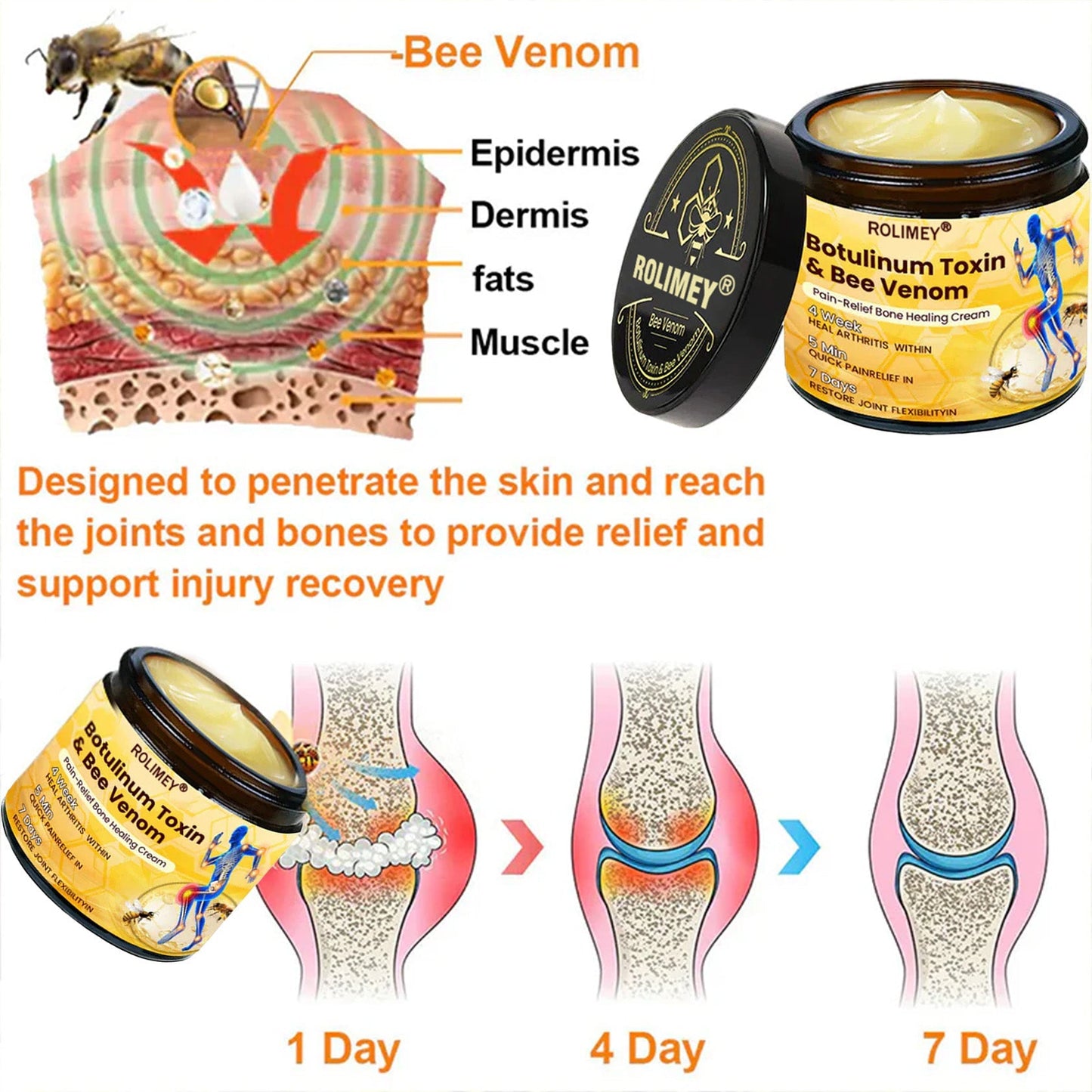 🥰𝑶𝒇𝒇𝒊𝒄𝒊𝒂𝒍 𝑺𝒕𝒐𝒓𝒆  | Rolimey® Bee Venom Pain Relief Bone Healing Cream 👨‍⚕️(Reduction of joint swelling, pain, stiffness, redness, heat, muscle soreness and joint fatigue)