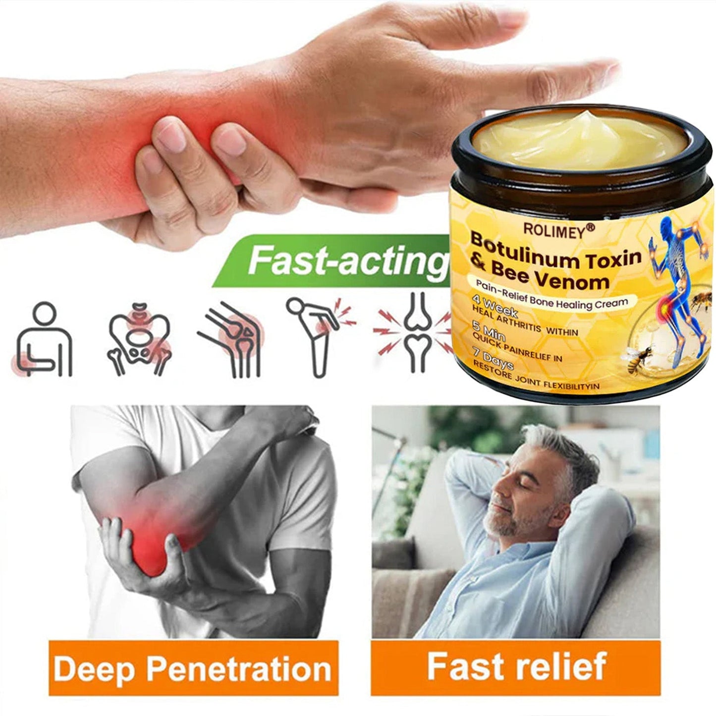 🥰𝑶𝒇𝒇𝒊𝒄𝒊𝒂𝒍 𝑺𝒕𝒐𝒓𝒆  | Rolimey® Bee Venom Pain Relief Bone Healing Cream 👨‍⚕️(Reduction of joint swelling, pain, stiffness, redness, heat, muscle soreness and joint fatigue)