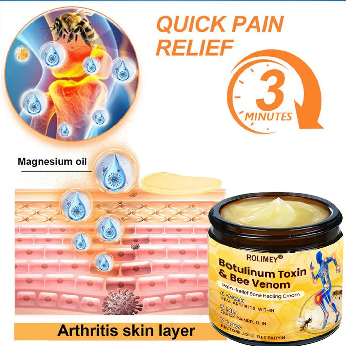 🥰𝑶𝒇𝒇𝒊𝒄𝒊𝒂𝒍 𝑺𝒕𝒐𝒓𝒆  | Rolimey® Bee Venom Pain Relief Bone Healing Cream 👨‍⚕️(Reduction of joint swelling, pain, stiffness, redness, heat, muscle soreness and joint fatigue)