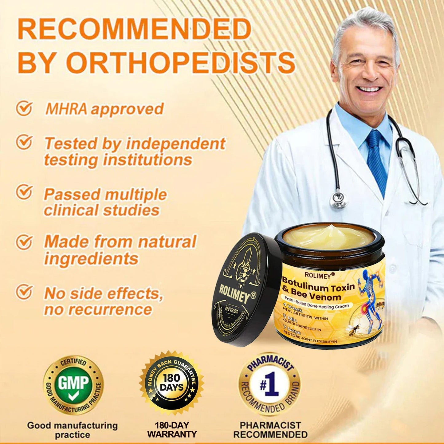 🥰𝑶𝒇𝒇𝒊𝒄𝒊𝒂𝒍 𝑺𝒕𝒐𝒓𝒆  | Rolimey® Bee Venom Pain Relief Bone Healing Cream 👨‍⚕️(Reduction of joint swelling, pain, stiffness, redness, heat, muscle soreness and joint fatigue)