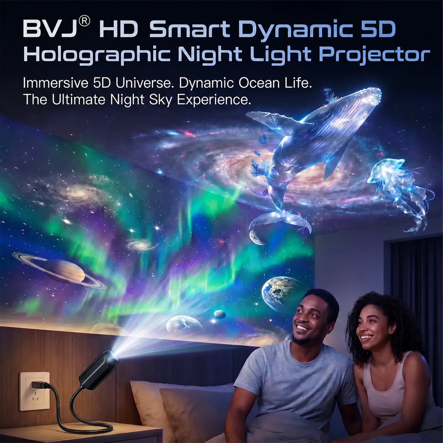 BVJ® NEXT-GEN SMART PROJECTION HD Smart Dynamic 5D Holographic Night Light Projector